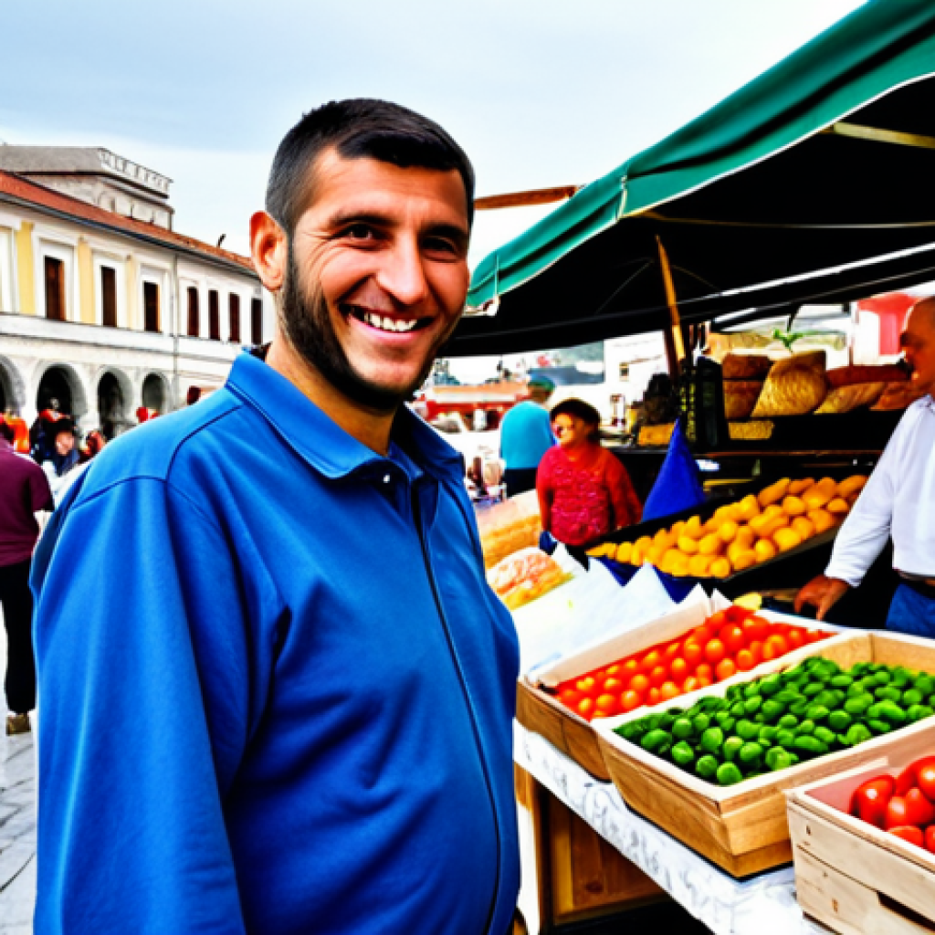 몬테네그로 코소보 관계 - "A bustling marketplace in Podgorica, Montenegro, featuring local crafts and produce. A fully clothe...