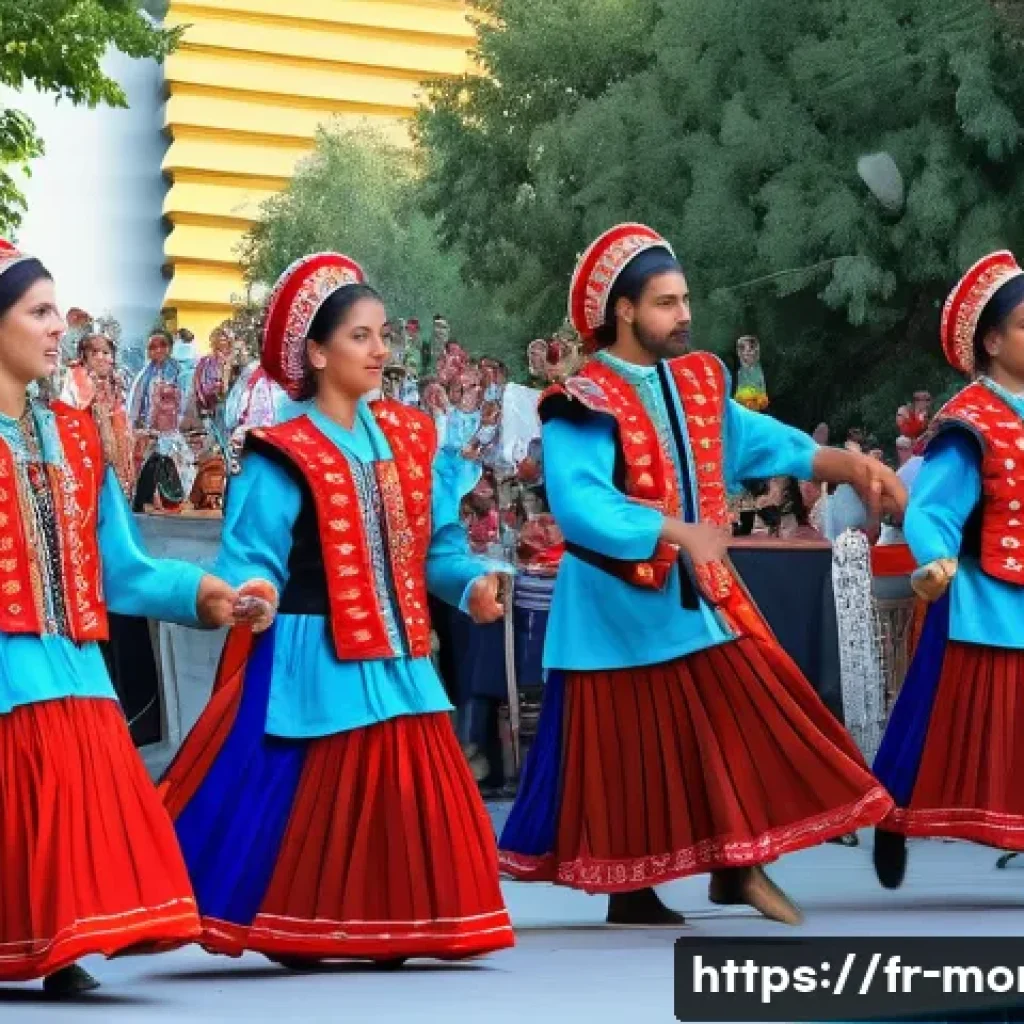 몬테네그로의 유명 축제 - A vibrant traditional Montenegrin folk dance scene at a summer festival in Podgorica, featuring danc...