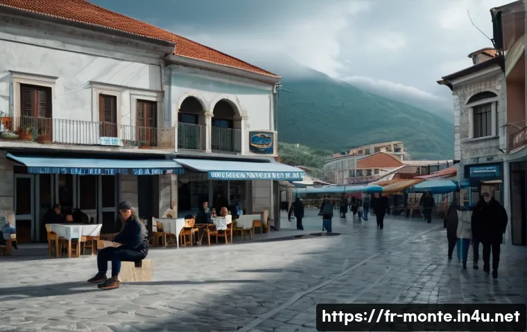 몬테네그로 경제 위기 사례 - A detailed urban scene depicting Montenegro’s coastal tourism sector in low season: a small seaside ...