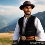Home 21 몬테네그로 전통 의상 - A detailed portrait of a Montenegrin man wearing traditional costume: a thick woolen short jacket ad...