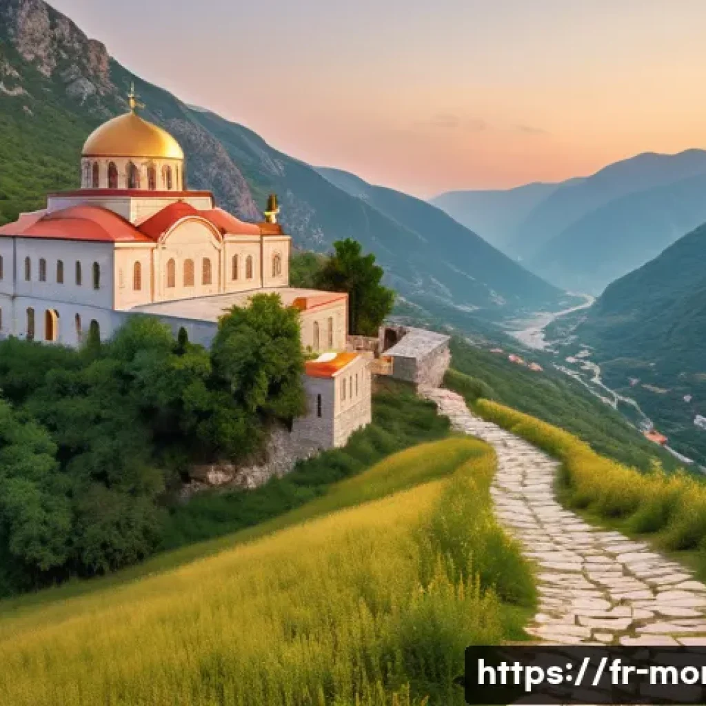몬테네그로 주요 사원 - A majestic Orthodox monastery perched on a rugged cliff in Montenegro, surrounded by lush green moun...