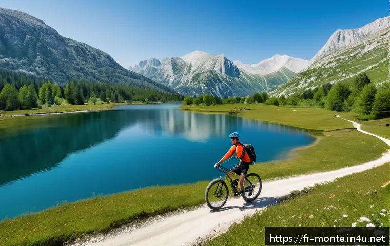 몬테네그로 자전거 여행 - A breathtaking mountain biking scene in Montenegro’s Durmitor National Park during spring, featuring...