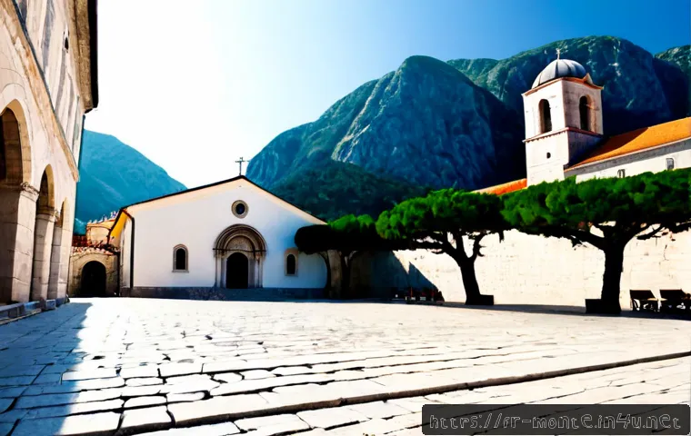 몬테네그로 가톨릭 성당 - Photorealistic exterior of a historic Catholic cathedral in Kotor, Montenegro, pale limestone Romane...